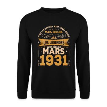 Les Légendes Sont Nées En Mars 1931 - Sweat-shirt Unisexe - noir - Devant - Alina (178cm) & Michal (187cm)