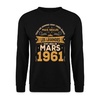 Les Légendes Sont Nées En Mars 1961 - Sweat-shirt Unisexe - noir - Devant - Alina (178cm) & Michal (187cm)