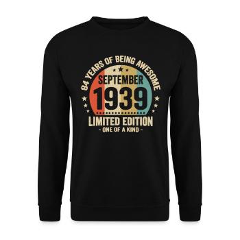 Septembre 1939 84 Ans Anniversaire Vintage Cadeau - Sweat-shirt Unisexe - noir - Devant - Alina (178cm) & Michal (187cm)