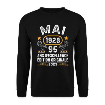 Anniversaire Vintage Idée Cadeau Mai 1928 95 - Sweat-shirt Unisexe - noir - Devant - Alina (178cm) & Michal (187cm)