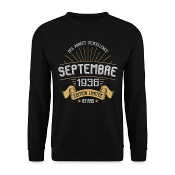 Septembre 1936 87 Ans Anniversaire Vintage Cadeau - Sweat-shirt Unisexe - noir - Devant - Alina (178cm) & Michal (187cm)