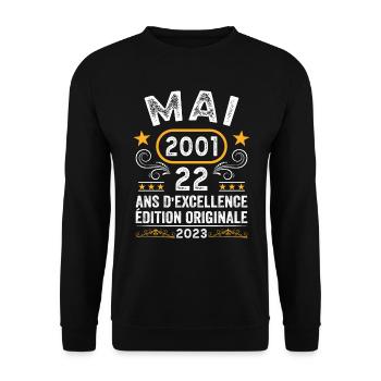 Anniversaire Vintage Idée Cadeau Mai 2001 22 - Sweat-shirt Unisexe - noir - Devant - Alina (178cm) & Michal (187cm)