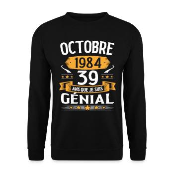 Anniversaire Millésime Fabriqué en Octobre 1984 - Sweat-shirt Unisexe - noir - Devant - Alina (178cm) & Michal (187cm)