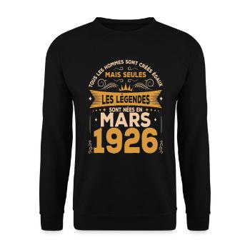 Mars 1926 Anniversaire Idée Cadeau Vintage 1926 - Sweat-shirt Unisexe - noir - Devant - Alina (178cm) & Michal (187cm)