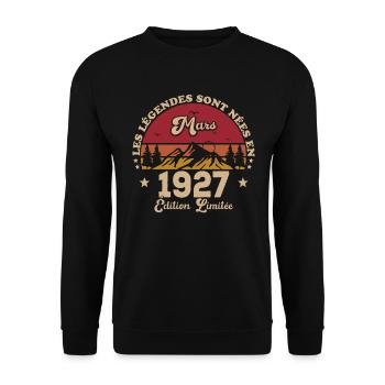 Mars 1927 Anniversaire Idée Cadeau Vintage 1927 - Sweat-shirt Unisexe - noir - Devant - Alina (178cm) & Michal (187cm)