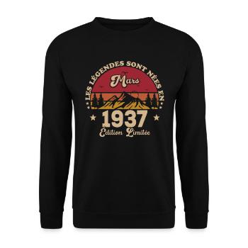 März 1937 Geburtstagsgeschenkidee Jahrgang 1937 - Unisex Pullover - Schwarz - Vorne - Alina (178cm) & Michal (187cm)