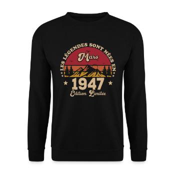 76th Anniversary March Born 1947 Vintage - Unisex Sweatshirt - black - Front - Alina (178cm) & Michal (187cm)