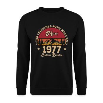 März 1977 Jubiläum 1977 geboren März 1977 - Unisex Pullover - Schwarz - Vorne - Alina (178cm) & Michal (187cm)