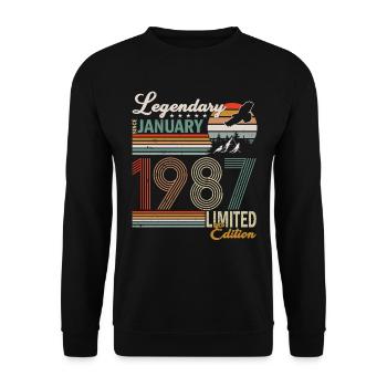 Januar 1987 geboren - Unisex Pullover - Schwarz - Vorne - Alina (178cm) & Michal (187cm)