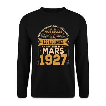 Mars 1927 Anniversaire Idée Cadeau Vintage 1927 - Sweat-shirt Unisexe - noir - Devant - Alina (178cm) & Michal (187cm)