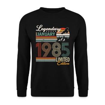 1985 Januar In Perfektion gereift - Unisex Pullover - Schwarz - Vorne - Alina (178cm) & Michal (187cm)