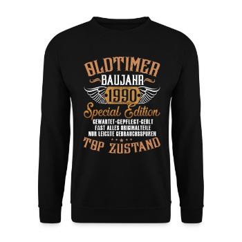 1990 Geburtstag Oldtimer 1990 - Unisex Pullover - Schwarz - Vorne - Alina (178cm) & Michal (187cm)