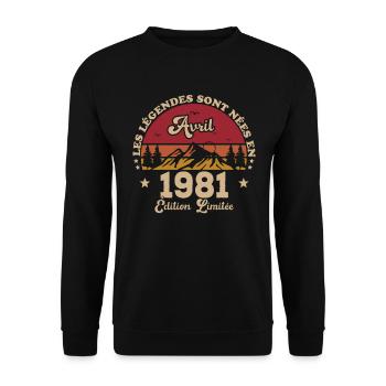 40e anniversaire cadeau avril 1981 40 ans - Sweat-shirt Unisexe - noir - Devant - Alina (178cm) & Michal (187cm)