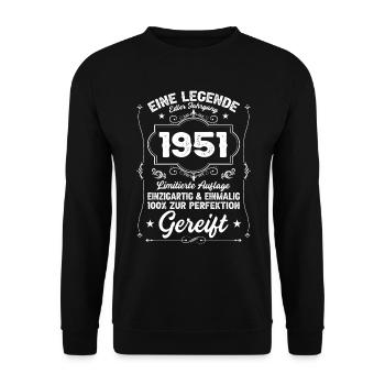 Baujahr 1951 geboren Oldtimer Geburtstag Spruch - Unisex Pullover - Schwarz - Vorne - Alina (178cm) & Michal (187cm)