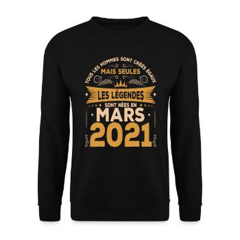 Les Légendes Sont Nées En Mars 2021 - Sweat-shirt Unisexe - noir - Devant - Alina (178cm) & Michal (187cm)