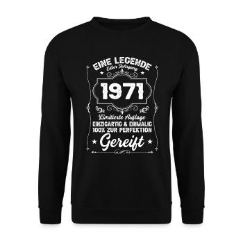 50. Geburtstag Vintage 1971 Rock & Roll Geschenk - Unisex Pullover - Schwarz - Vorne - Alina (178cm) & Michal (187cm)