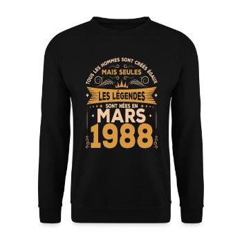 Mars 1988 | anniversaire 1988 Vintage Mars - Sweat-shirt Unisexe - noir - Devant - Alina (178cm) & Michal (187cm)