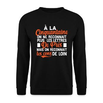 t-shirt anniversaire 50 ans cadeau humour - Sweat-shirt Unisexe - noir - Devant - Alina (178cm) & Michal (187cm)