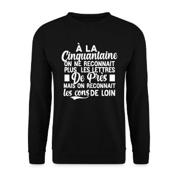 t-shirt anniversaire 50 ans cadeau humour - Sweat-shirt Unisexe - noir - Devant - Alina (178cm) & Michal (187cm)