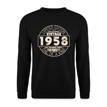 Born in 1958, 65th birthday, 65 years of strength - Unisex Sweatshirt - black - Front - Alina (178cm) & Michal (187cm)