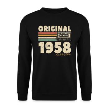 Born in 1958, 65th birthday, 65 years of strength - Unisex Sweatshirt - black - Front - Alina (178cm) & Michal (187cm)