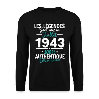 Cadeau d'anniversaire Juillet 1943 80 ans en 2023 - Sweat-shirt Unisexe - noir - Devant - Alina (178cm) & Michal (187cm)