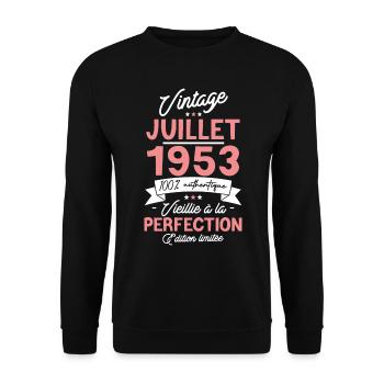 Cadeau anniversaire juillet 1953 - 70 ans en 2023 - Sweat-shirt Unisexe - noir - Devant - Alina (178cm) & Michal (187cm)