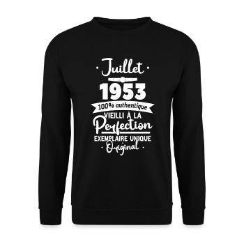 Cadeau Anniversaire Juillet 1953 - 70 ans - Sweat-shirt Unisexe - noir - Devant - Alina (178cm) & Michal (187cm)