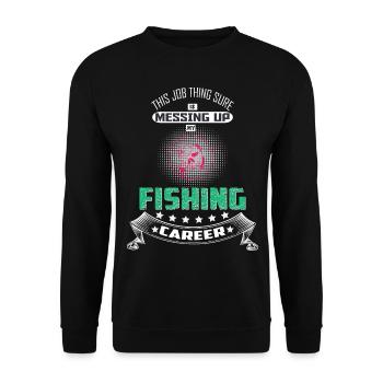 Lustiges Angler T-Shirt Geschenkidee für Fischer - Unisex Pullover - Schwarz - Vorne - Alina (178cm) & Michal (187cm)