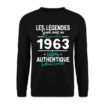 Cadeau Anniversaire septembre 1963 60 ans - Sweat-shirt Unisexe - noir - Devant - Alina (178cm) & Michal (187cm)