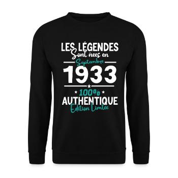 Cadeau Anniversaire septembre 1933 90 ans - Sweat-shirt Unisexe - noir - Devant - Alina (178cm) & Michal (187cm)