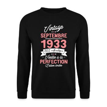 Cadeau Anniversaire Septembre 1933 90 ans - Sweat-shirt Unisexe - noir - Devant - Alina (178cm) & Michal (187cm)