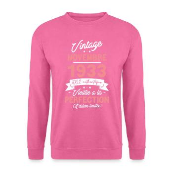 November 1933 90 Jahre Geburtstagsgeschenk - Unisex Pullover - Pink - Vorne