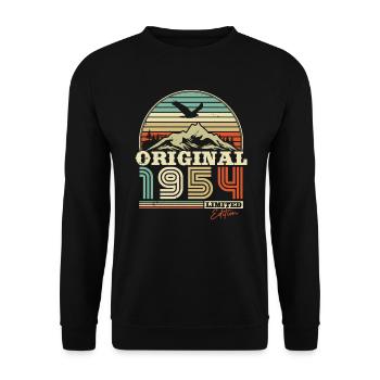Geburtstagsgeschenk Vintage 1954 70 Jahre - Unisex Pullover - Schwarz - Vorne - Alina (178cm) & Michal (187cm)