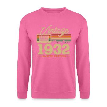 Geburtstagsgeschenk Vintage 1932 91/92 Jahre - Unisex Pullover - Pink - Vorne