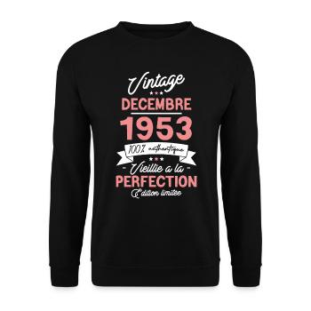 Vintage Décembre 1953 70 Ans - Sweat-shirt Unisexe - noir - Devant - Alina (178cm) & Michal (187cm)