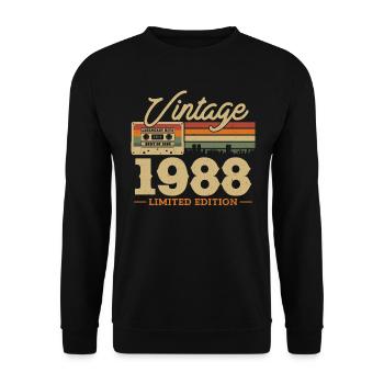 1988 Geburtstagsparty - Unisex Pullover - Schwarz - Vorne - Alina (178cm) & Michal (187cm)