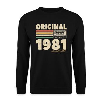 Cadeau d’anniversaire vintage 1981 - Sweat-shirt Unisexe - noir - Devant - Alina (178cm) & Michal (187cm)