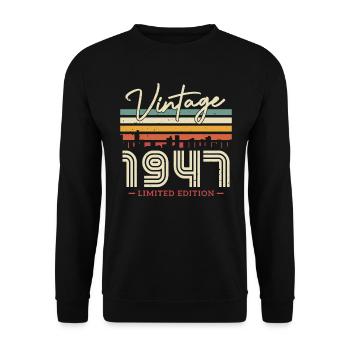 Millésime 1947 - Cadeau d’anniversaire 76/77 ans - Sweat-shirt Unisexe - noir - Devant - Alina (178cm) & Michal (187cm)