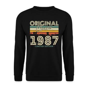 Cadeau d’anniversaire vintage 1987 - Sweat-shirt Unisexe - noir - Devant - Alina (178cm) & Michal (187cm)