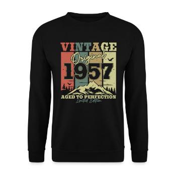 Original 1957 Vintage Geburtstags-Retro - Unisex Pullover - Schwarz - Vorne - Alina (178cm) & Michal (187cm)