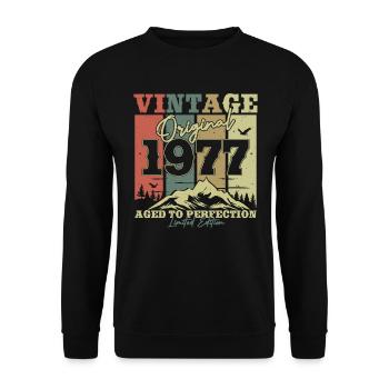 Original 1977 Vintage Birthday Retro - Sweat-shirt Unisexe - noir - Devant - Alina (178cm) & Michal (187cm)
