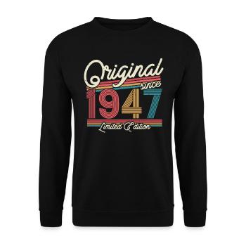 Geburtstagsgeschenk 1947 Jahrgang - Unisex Pullover - Schwarz - Vorne - Alina (178cm) & Michal (187cm)