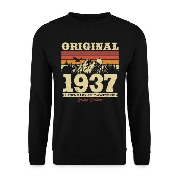 Birthday present born in 1937 86/87 years - Unisex Sweatshirt - black - Front - Alina (178cm) & Michal (187cm)