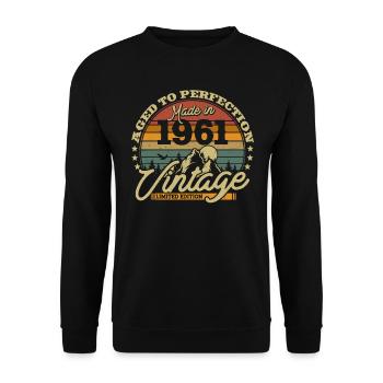 Cadeau vintage 1961 Anniversaire 62/63 ans - Sweat-shirt Unisexe - noir - Devant - Alina (178cm) & Michal (187cm)