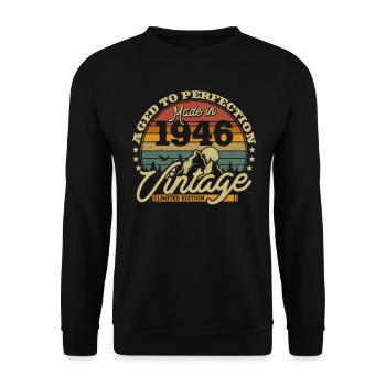 Cadeau vintage 1946 Anniversaire 77/78 ans - Sweat-shirt Unisexe - noir - Devant - Alina (178cm) & Michal (187cm)