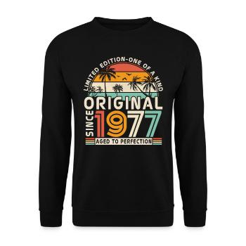 Chemise d’anniversaire vintage emblématique de 1977 - Sweat-shirt Unisexe - noir - Devant - Alina (178cm) & Michal (187cm)
