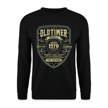 Vintage 1970 - Zeitloses Geschenk - Unisex Pullover - Schwarz - Vorne - Alina (178cm) & Michal (187cm)