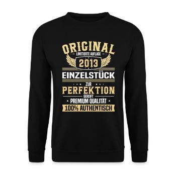 Einzigartiges Geschenk: Jahrgang 2013 - 10 Jahre - Unisex Pullover - Schwarz - Vorne - Alina (178cm) & Michal (187cm)