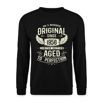Authentisches Geburtstagsgeschenk 1956 - Unisex Pullover - Schwarz - Vorne - Alina (178cm) & Michal (187cm)